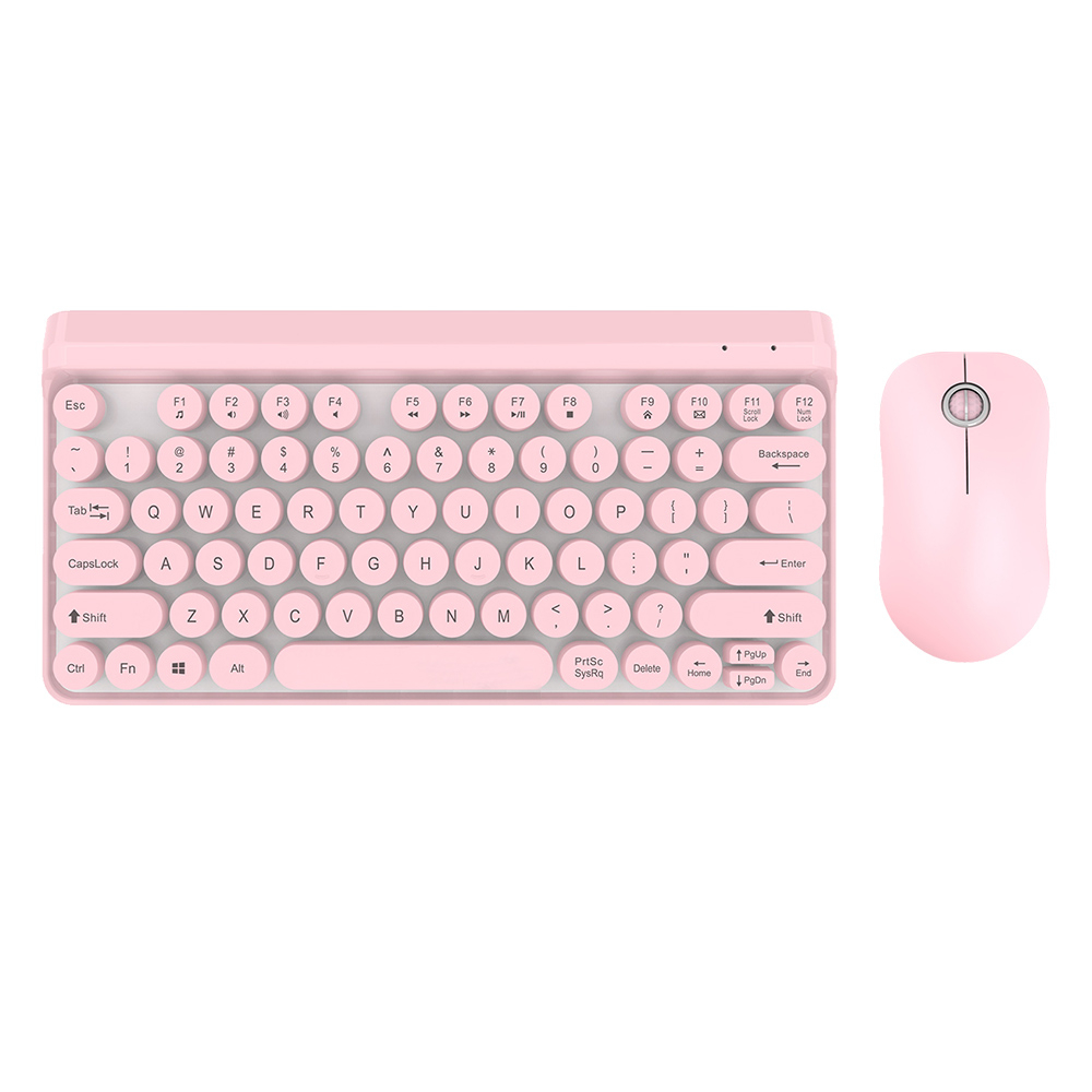 Wireless Gaming Computer Keyboard Mouse Combo 77 Keys Small Ergonomic PC Gamer Keybord USB Mause Kit Set Round Keycaps Pink Girl