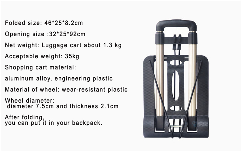 1.3kg Mini Folding Portable Trolley Rolling Shopping carts and luggage carts for the elderly and women Family Travel shopping