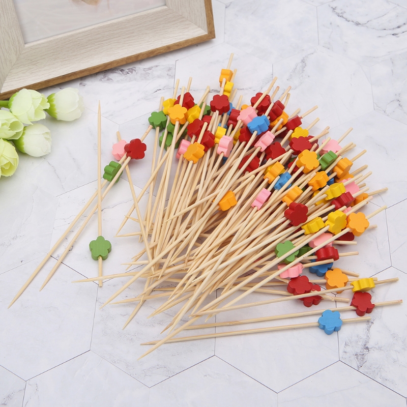 New 100pcs 12cm Plum Blossom Bamboo Cocktail Picks Fruit Food Sticks Disposable Toothpicks