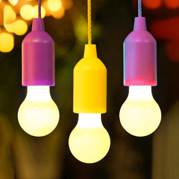 Creative LED Hanging Light Bulb Portable Colorful Battery Outdoor Pull Cord Bulb Vintage Cover Bulb Guard Lamp Pendant