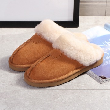 Real Fur Slippers Women Fashion Genuine Leather Female House Winter Slippers Warm Indoor Slippers Soft Wool Lady Home Shoes