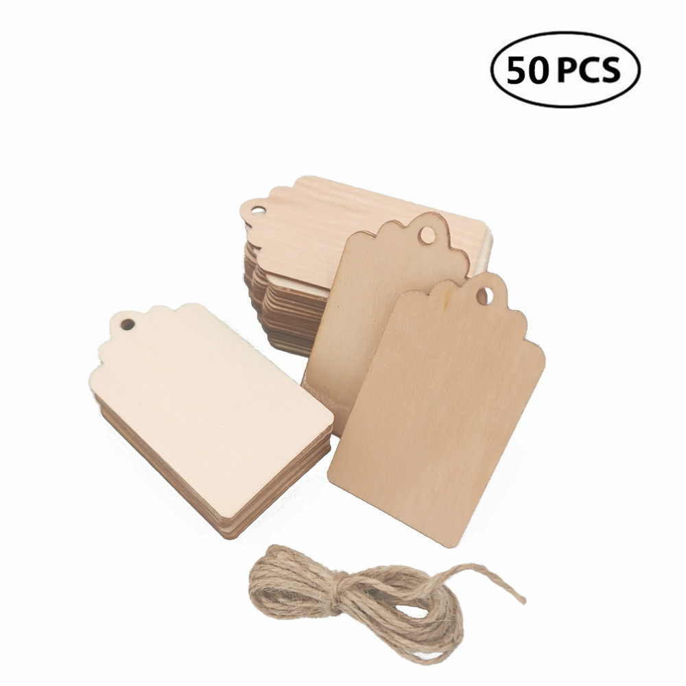 50pcs Blank Plywood Bookmark Tags Labels Wedding Party Decorations Wooden with String Hanging