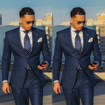 Mens Suit Chalk Stripe Beat Men Vintage Tailored Slim Business Suits Dinner Suits Groom Wear Peaky Blinders 2Piece(Jacket+Pants)