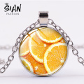 SIAN Best Selling Fresh Lemon Slice Printed Necklace Cherry Orange Papaya Cartoon Fruit Pendant Necklaces Summer Party Ornaments