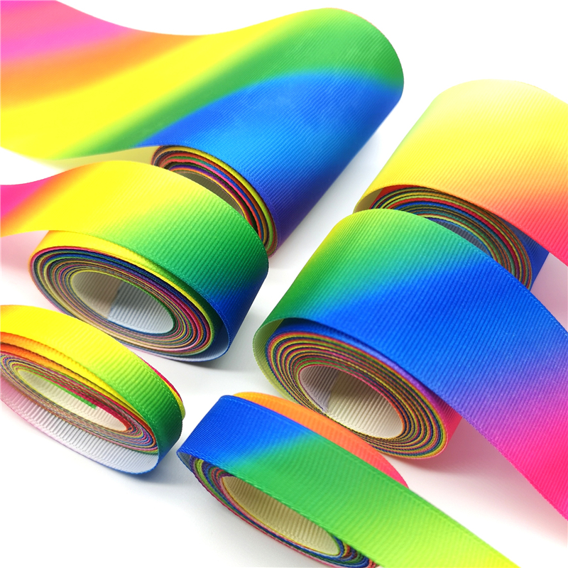 3 yards 10-75mm Gradient Rainbow Grosgrain Ribbon for Wedding Home Decor DIY Gift Wrapping Party Handmade Accessories