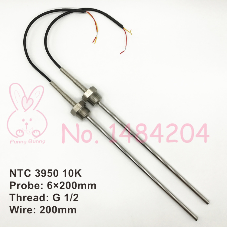 2x NTC 3950 10K Thermistor Temperature Sensor SUS304 6mm*200mm /100mm Probe 200mm Wire -40~150 Degree Thread G 1/2 G1/4"