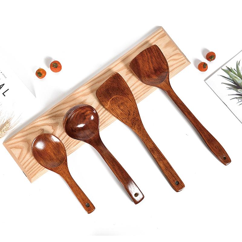 4pcs Wooden Cooking Tool Sets Wooden Soup Spoon Practical Spatula Food Serving Scoop Kitchen Utensil Wood Tableware For Home