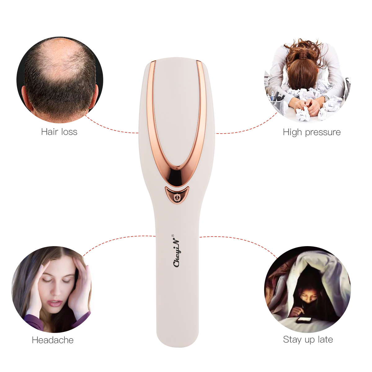 CkeyiN Phototherapy Vibration Massage Comb Scalp Brush Stress Relief Neck Back Anti Hair Loss Blood Circulation with LED Light