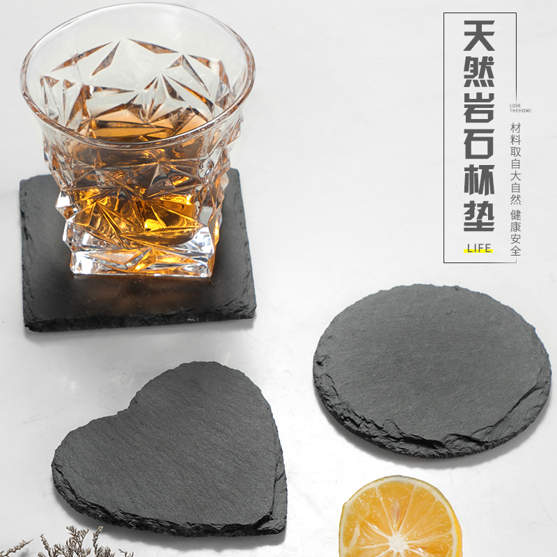 Natural rock coaster Japanese Japanese hand chiseled slate whisky coaster insulation coaster cocktail coaster