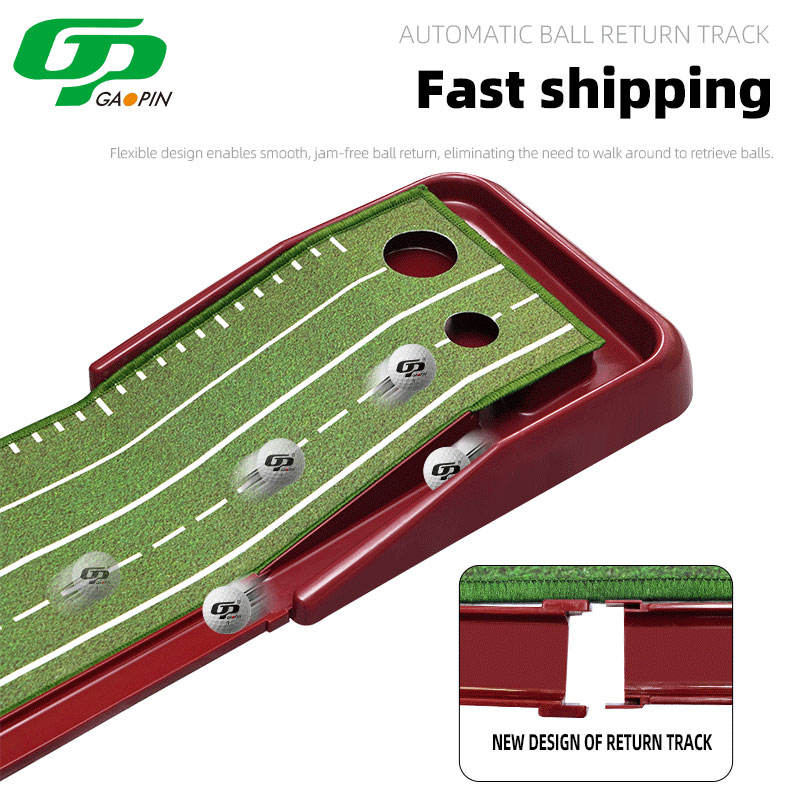 GP GP-PM031 Portable Golf Putting Green Crystal Velvet Surface ABS Base Automatic Ball Return System Dual Holes Yardage Markings3