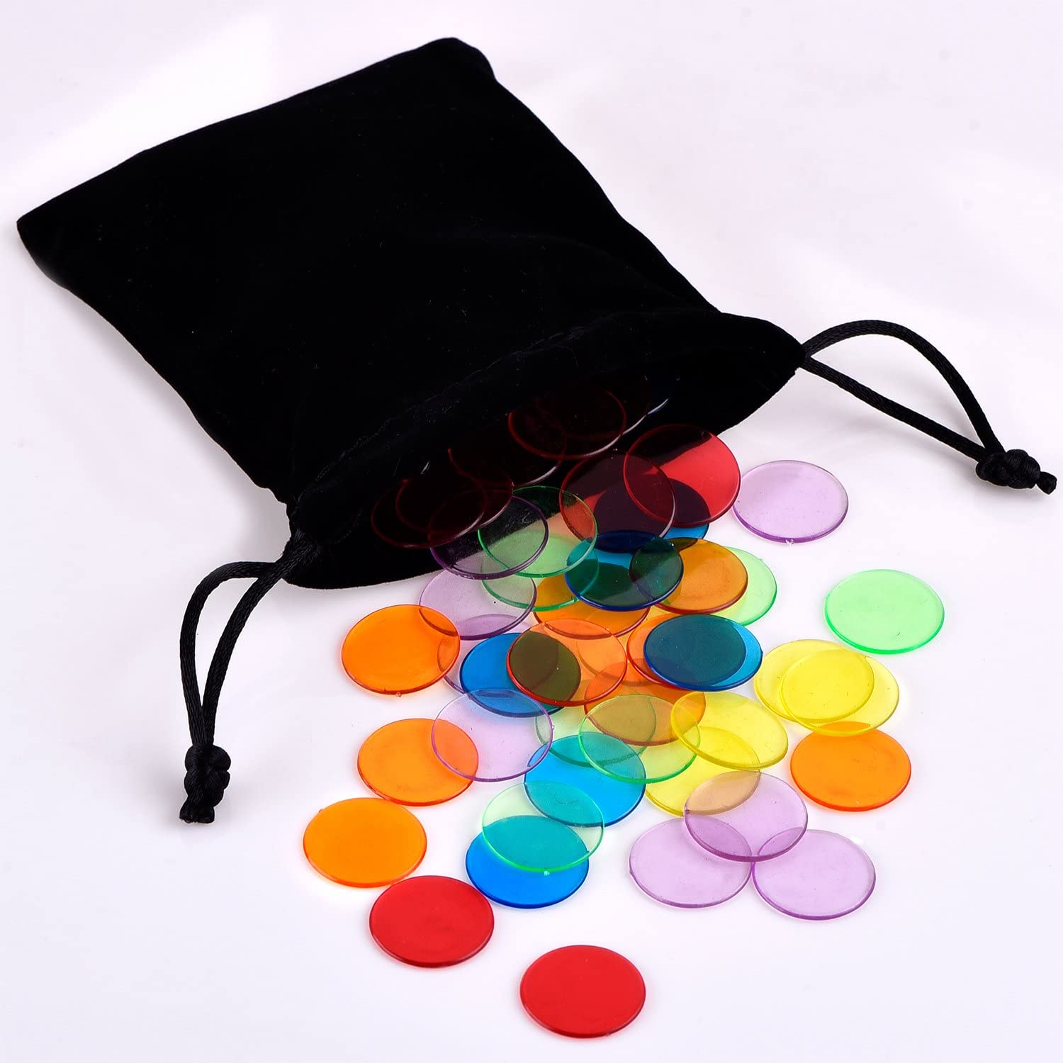 120 Pieces Transparent Color Counters Counting Bingo Chips Plastic Markers with Storage Bag (Multicolored)