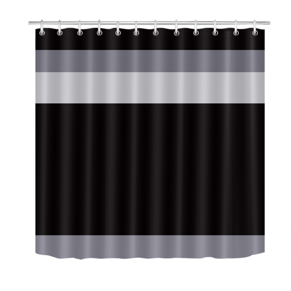 Funny LB Modern Simple Black Grey White stripe Shower Curtain 12 Hooks Sets Kids Bathroom mat Waterproof Polyester Cloth Fabric