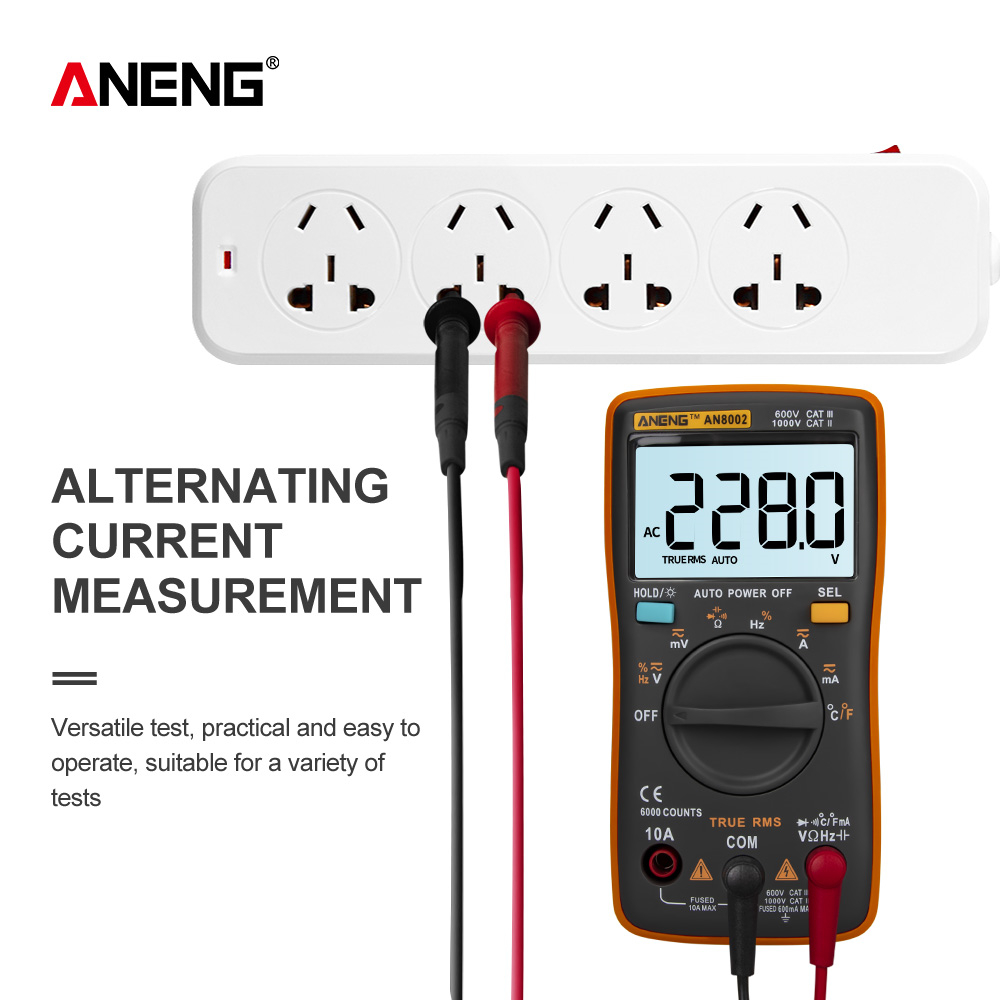 ANENG AN8002 Digital Multimeter 6000 Counts Backlight AC/DC Ammeter Voltmeter Ohm Alligator Clip Jumper Wire Test Lead