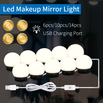 LED Makeup Mirror Light USB 12V Dressing Table Vanity Lamp LED Hollywood Cosmetic Lights Stepless Dimmable Bathroom Wall Lampy