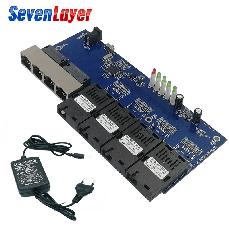 Ethernet Fiber switch 4 RJ45 4 SC Optical Media Converter Single Mode fiber Port 10/100M PCBA