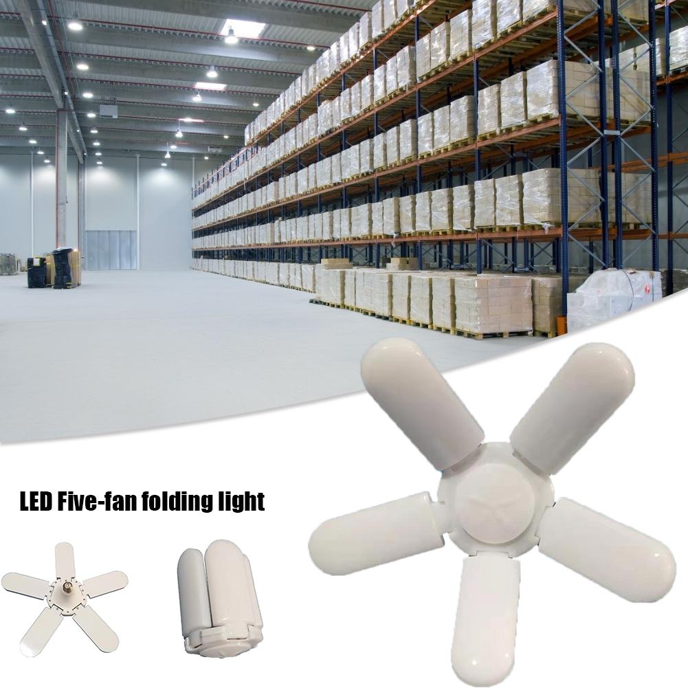New Super Bright Foldable LED Five-fan Garage Light 75W Cold Light Constant Current E27 Screw Mouth Flying Saucer Light