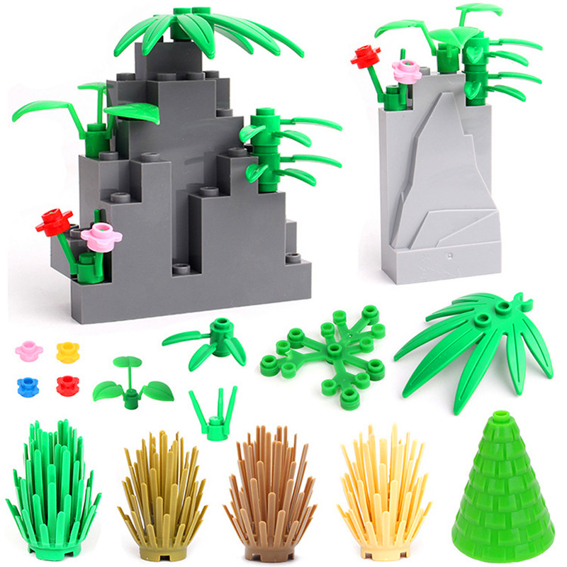 MOC City Juguetes Accessory DIY Building Blocks Mountain Military Green Grass Flower Tree Plants Toys Compatible Parts Bricks