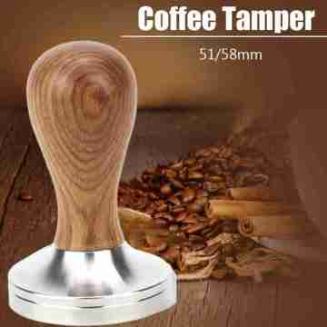 304 Stainless Steel Golden Sandalwood Handle Tamper Leopard Pattern Coffee Powder Hammer 51/58mm Tools Accessories