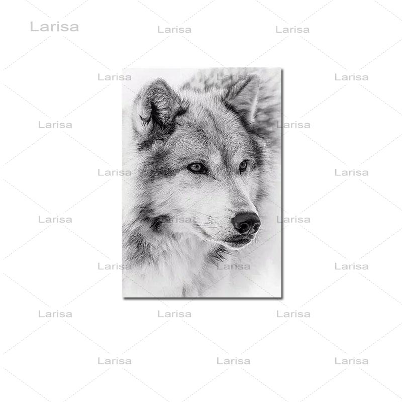 Modern Minimalism Style Black And White Cool Wolf Poster Animal Canvas Painting Prints Wall Pictures For Living Room Decor