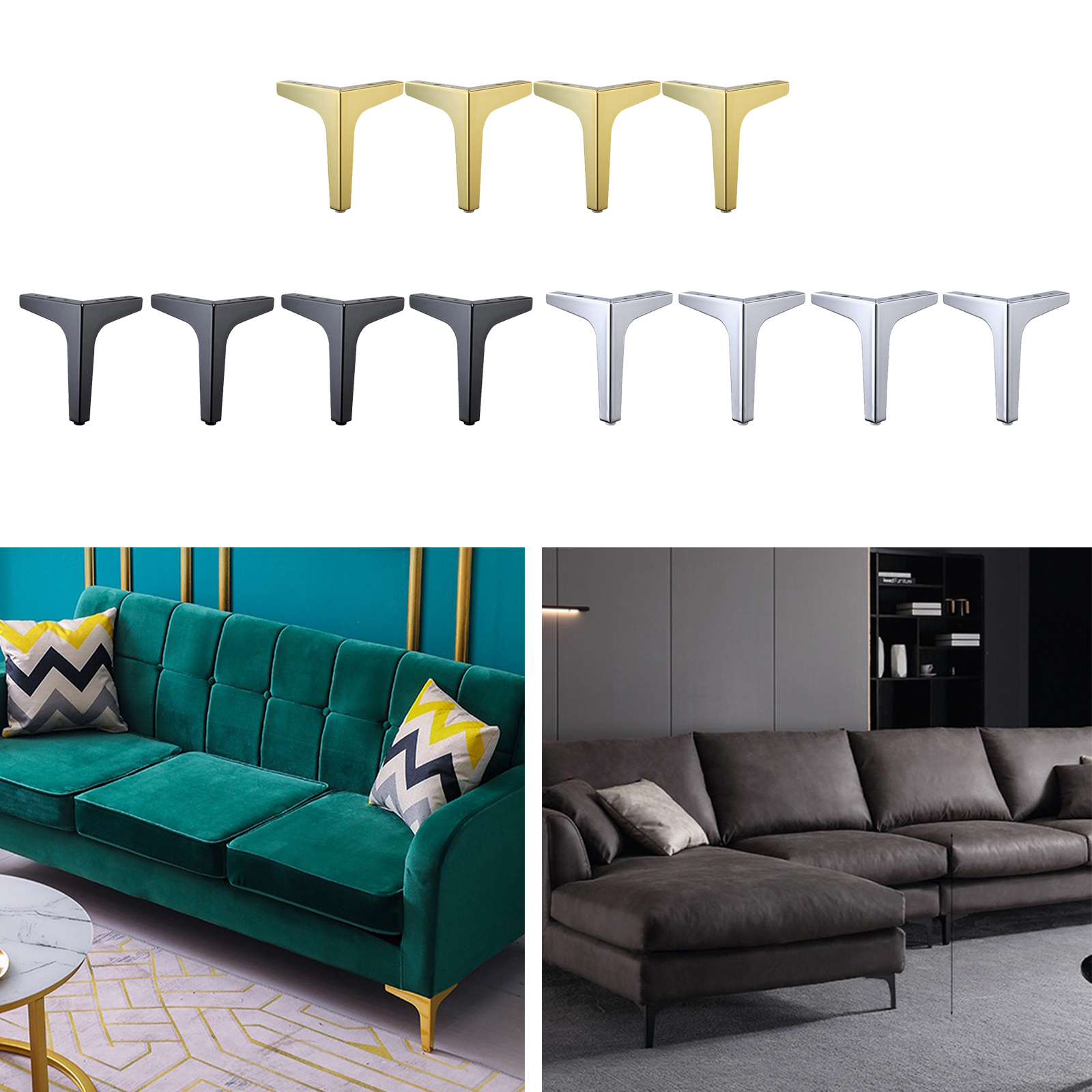 Metal Furniture Legs Sofa Loveseat Chair Sectional - Set of 4 Black/Gold/Chrome