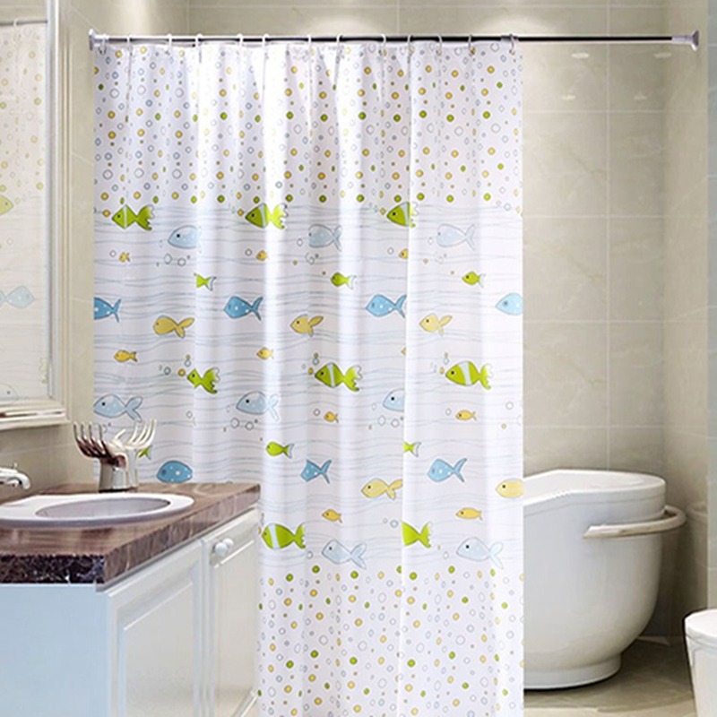 Polyester Fabric Shower Curtain with 12 pcs Hooks Waterproof Plastic Bath Screens Solid Color Eco-friendly Bathroom Curtains