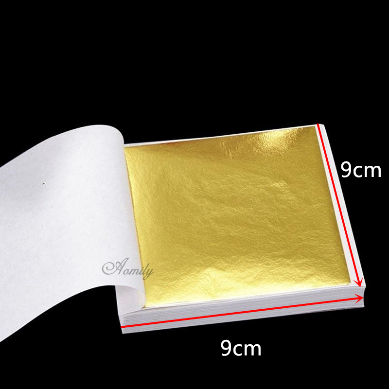 Aomily 9x9cm 100 Sheets Practical K Pure Shiny Gold Leaf for Gilding Funiture Lines Wall Crafts Handicrafts Gilding Decoration