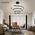 Black&Gold Modern Led Pendant Light Circle 4 Rings Chandelier Pendant Lamp for Dining Room Kitchen Living Room Indoor Lighting