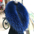 2020 Real Raccoon Fur Collar Warm Women Winter Blue Natural Fur Scarves Fashion Neck Warmer Femme