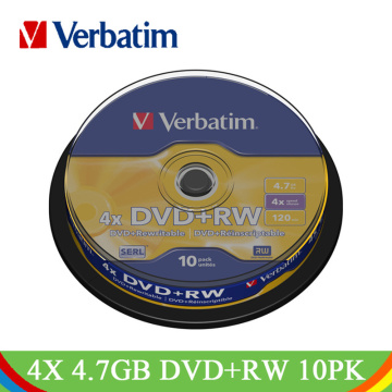 Verbatim 4x 4.7GB DVD+RW Blank Disc 10pk Spindle Lot Wholesale Original Branded Rewritable Disk Media Compact Data Storage DVD