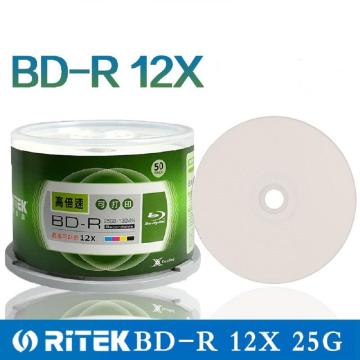 50 Pieces Ritek 25GB BD-R 2-12X Speed A+ Grade Printable Blu ray Blank BDR Disc