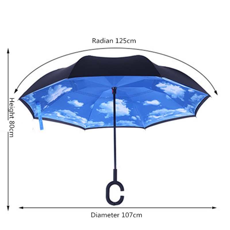 Colorful Windproof Reverse Folding Umbrella Man Women Sun Rain Car Inverted Umbrellas Double Layer Anti UV Self Stand Parapluie