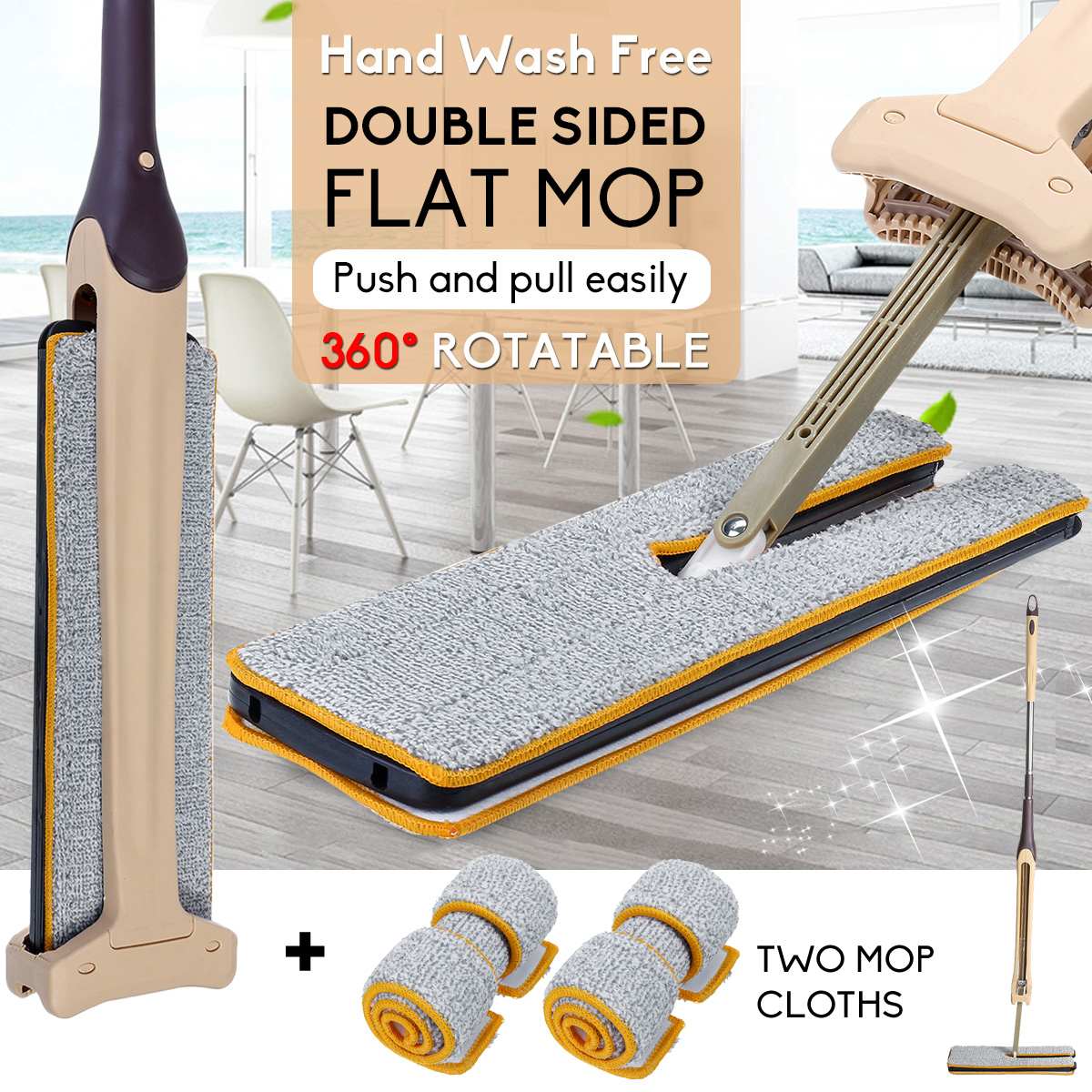 Double-sided Telescopic Mop+2/4PCS Lazy Flat Mop Flat Mops Wood Floor Mops Dust Push Mops Home Cleaning Tools