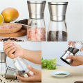 2pcs Stainless Steel Pepper & Salt Grinders Muller Adjustable Ceramic Manual Herb Mills Spice Seasoning Choppers Glass Body