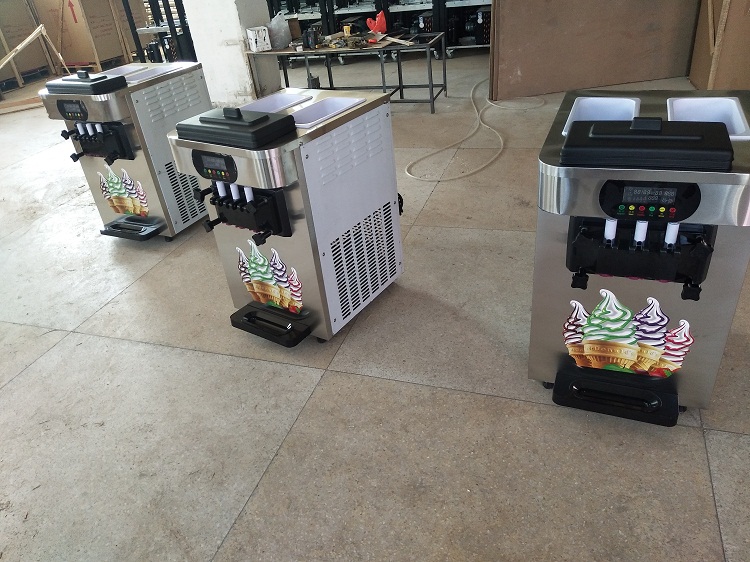 Table top mini soft ice cream vending machine 3 Flavors for Europe country to use by air to ait port with Emglish language