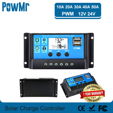 Solar Charger Controller 60A 50A 40A 30A 20A 10A 12V 24V Battery Charger LCD Dual USB Solar Panel Regulator for Max 50V PV Input