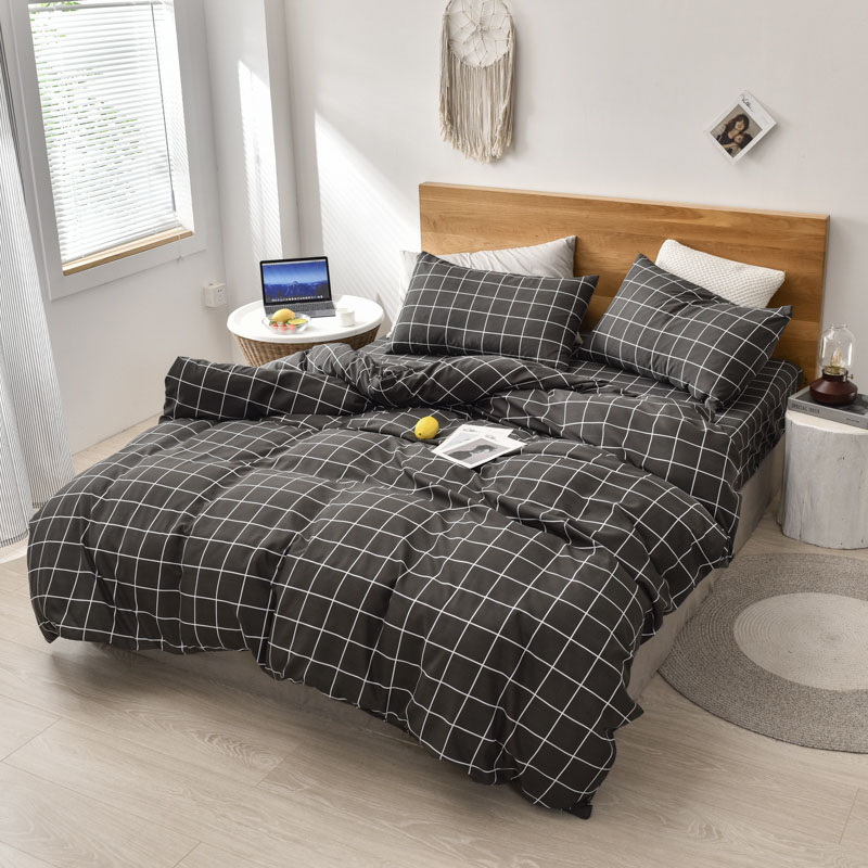 Simple Bedding Set Plaid Quilt Cover Stripe Pillowcase Comfortable Household Product Breathable Bedclothes Soft Fabric For Home