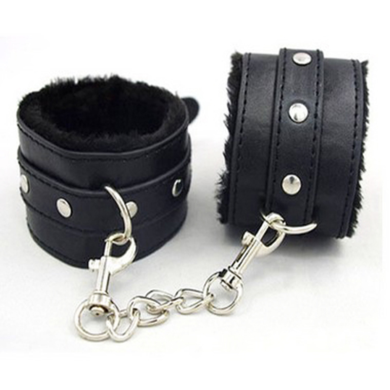 Handcuffs Restraints Bondage Tools PU Leather Furry Comfortable Flirting products Beginners Sex Toys For Couple Black&Pink Color