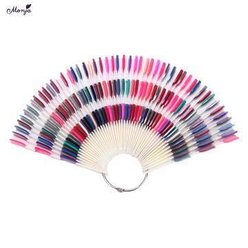 Monja 150pcs Nail Art Fan Shape Display Natural Chart Gel Polish Coloring Sample Practice Training Nails With Removable Ring