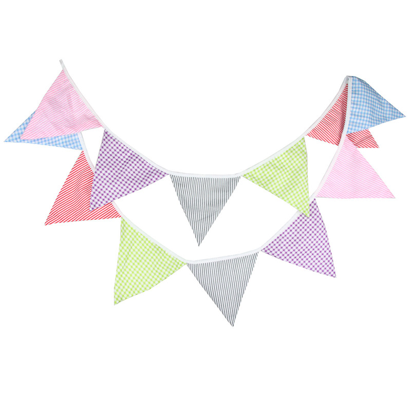 12 Flags 3.2m Fashion Cotton Fabric Bunting Pennant Flags Banner Garland Personality Birthday Home Party Decoration Accessories