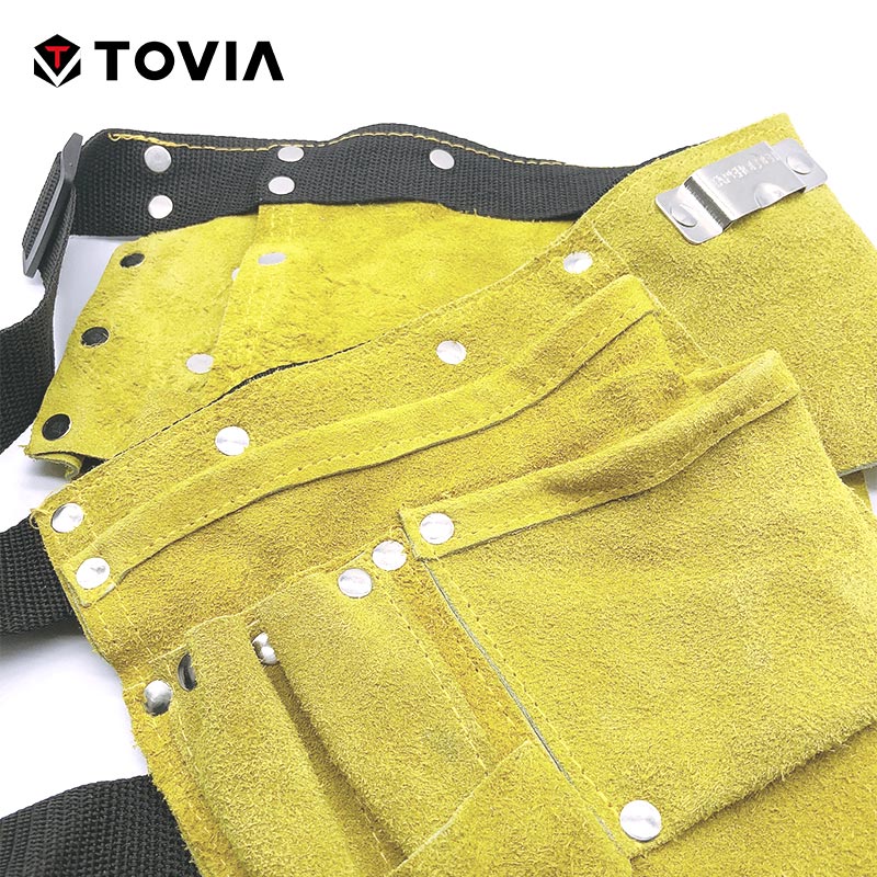 TOVIA Cow Leather Electrician Bag Waist Pouch Belt Storage Tool Bag Pocket Kit for Screwdriver Wrench Scissor Hand Tool