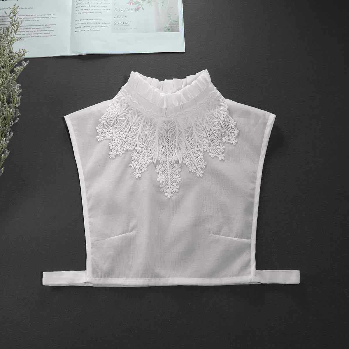 Linbaiway Women Embroidery Stand False Collars Adjustable Detachable Shirt Blouse Tops Ladies Solid White Fake Collars Decor