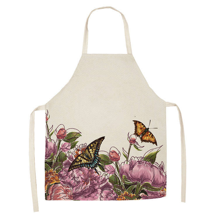 Kitchen Cooking Apron Beautiful Butterfly Printed Home Sleeveless Cotton Linen Aprons for Men Women Baking Accessories WQTF12
