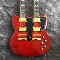 Custom high-quality 12-string + 6-string double-headed electric guitar. Red.SG guitar.Gold hardware. Free shipping,