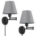 Swing Arm Wall Fixture with Gray Linen Lampshade