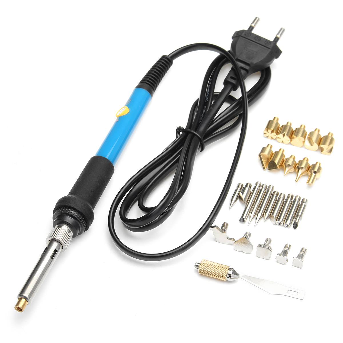60W 220V 28Pcs Electric Soldering Iron Temp Adjust Wood Embossing Burning Carving Pyrography Engrave Cautery Tool Kit Solder Tip