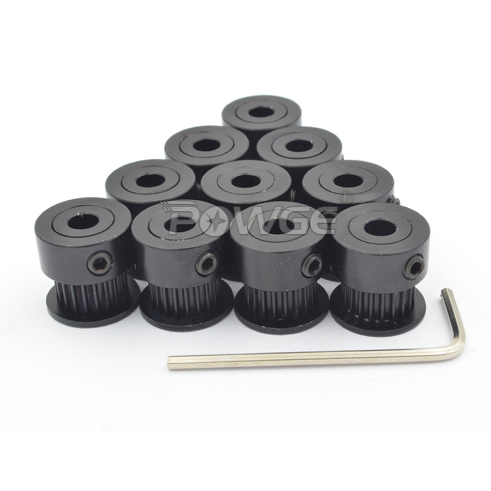 POWGE Black Anodizing 20 Teeth 2GT Synchronous Pulley Bore 5mm For Width 6mm 2MGT GT2 Timing Belt 20T 20Teeth GT2 Pulley