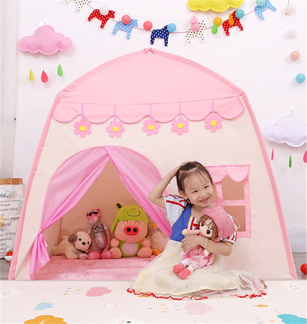 1.3M Portable Children's Tent Wigwam Folding Kids Tents Tipi Baby Play House Large Girls Pink Princess Castle Child Room Decor