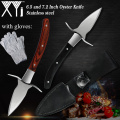 XYj Oyster Knife Set Leather Knife Cover Gloves Shell Oyster Opening Tools Knife Seafood Multi Use Steel Pry Knives Black Brown