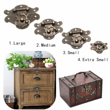 Antique Bronze Furniture Handles Retro Zinc Alloy Cabinet Pulls Wooden Jewelry Box Hasp Pad Chest Lock Door Handle Knobs 4Sizes
