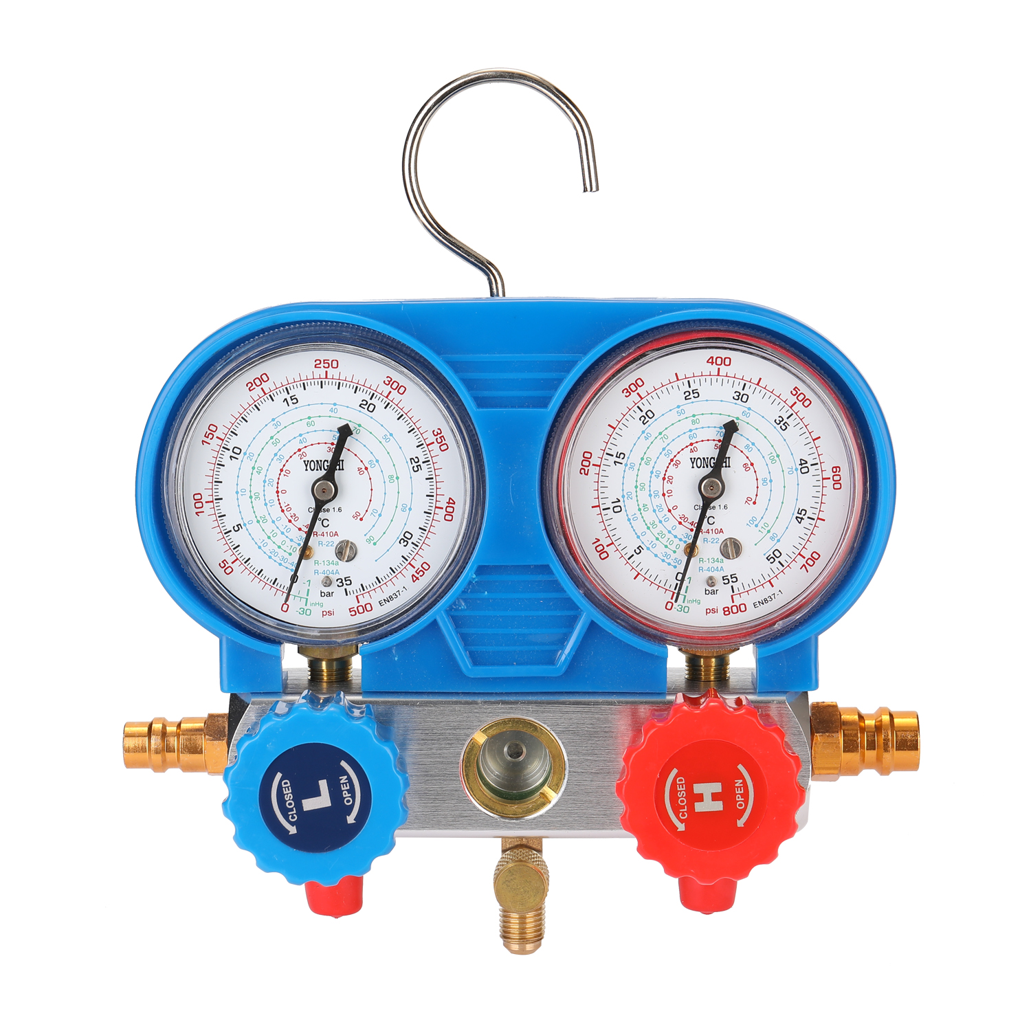 YS-027 Refrigerant Gauge Kit Manifold Dual Gauges Set Refrigeration Equipment Pressure Measuring Tool Kit with 3 Recharge Hoses